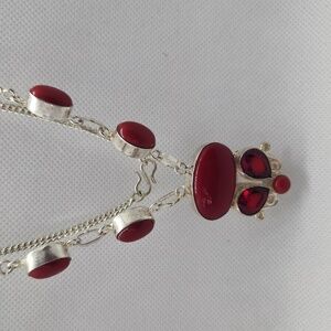 Nwot!  Red coral and garnet 925 sterling necklace handmade